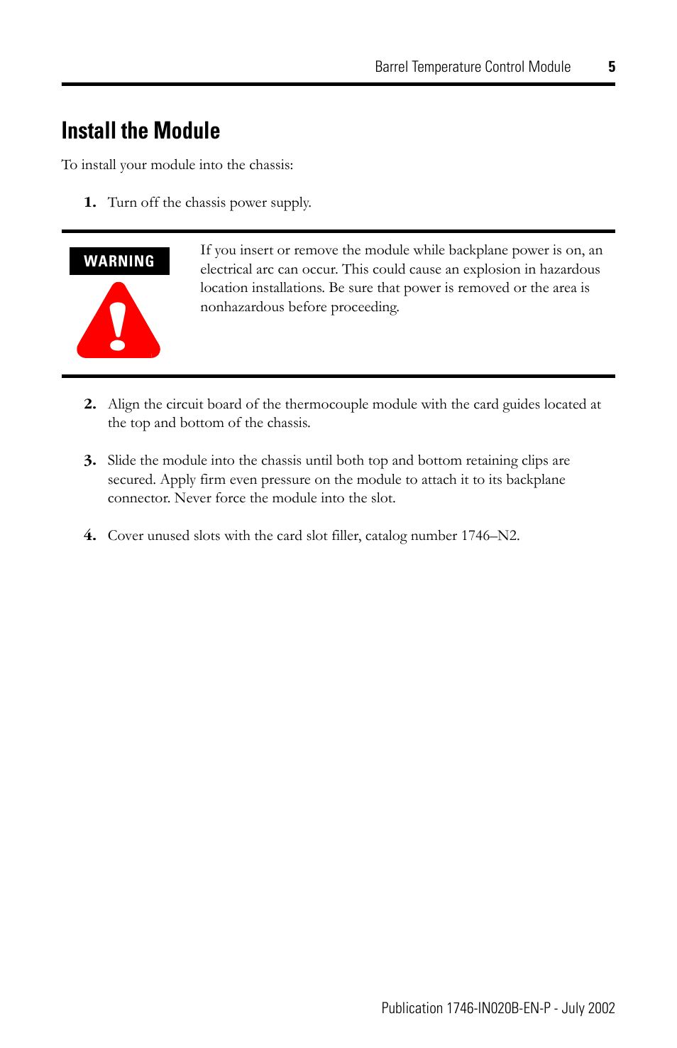 Install the module | Rockwell Automation 1746-BTM Barrel Temperature Control Module Installation Instructions User Manual | Page 5 / 16
