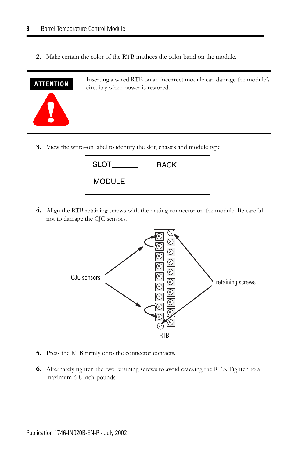 Rockwell Automation 1746-BTM Barrel Temperature Control Module Installation Instructions User Manual | Page 8 / 16