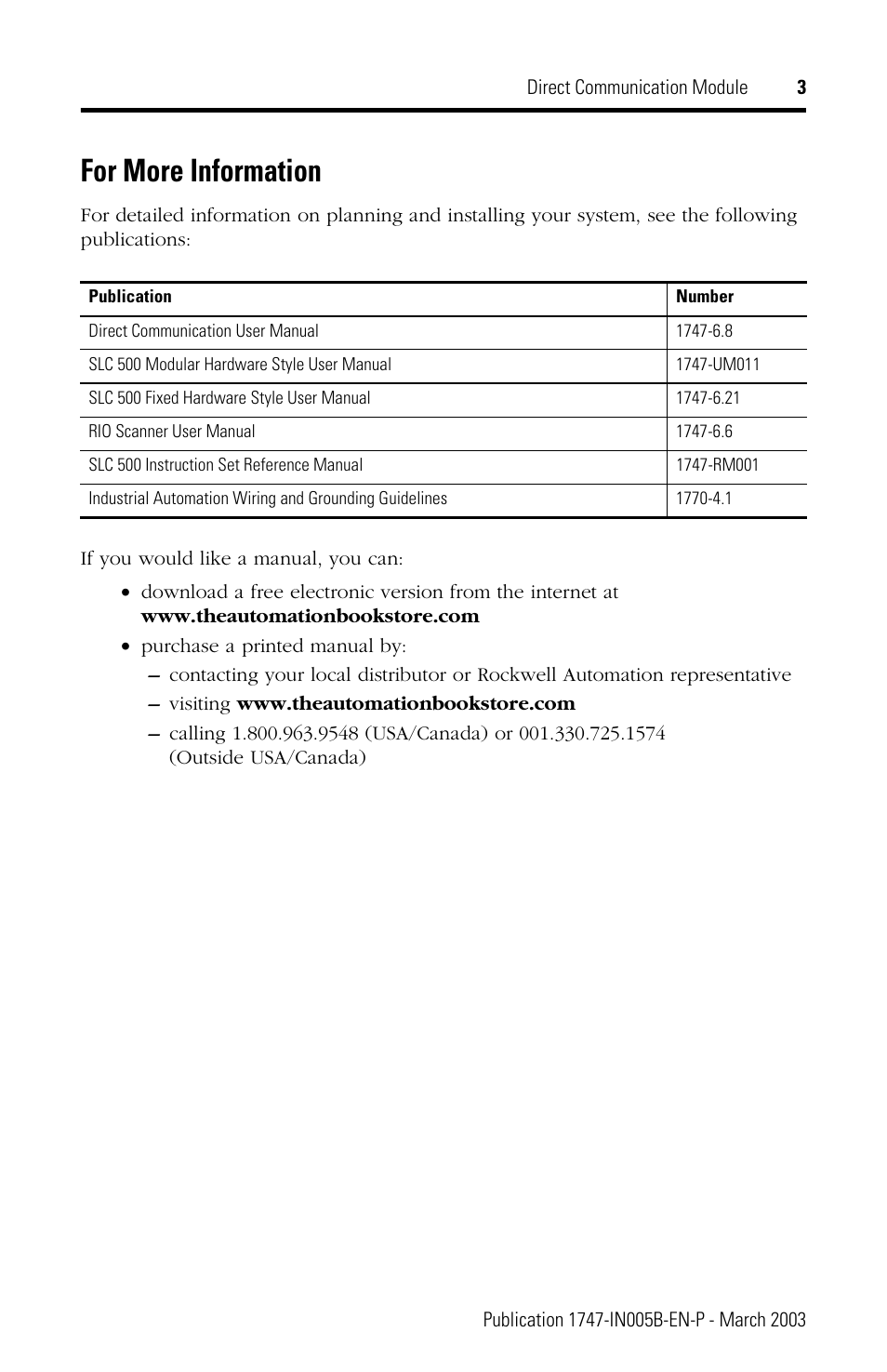 For more information | Rockwell Automation 1747-DCM Direct Communication Module User Manual | Page 3 / 16
