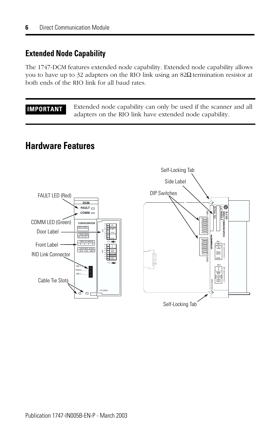 Hardware features, Extended node capability | Rockwell Automation 1747-DCM Direct Communication Module User Manual | Page 6 / 16