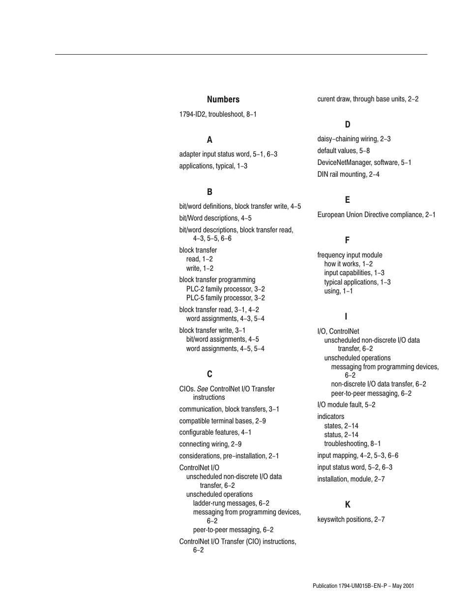 Index | Rockwell Automation 1794-ID2 U.MNL INCREMENTAL ENCODER User Manual | Page 83 / 88