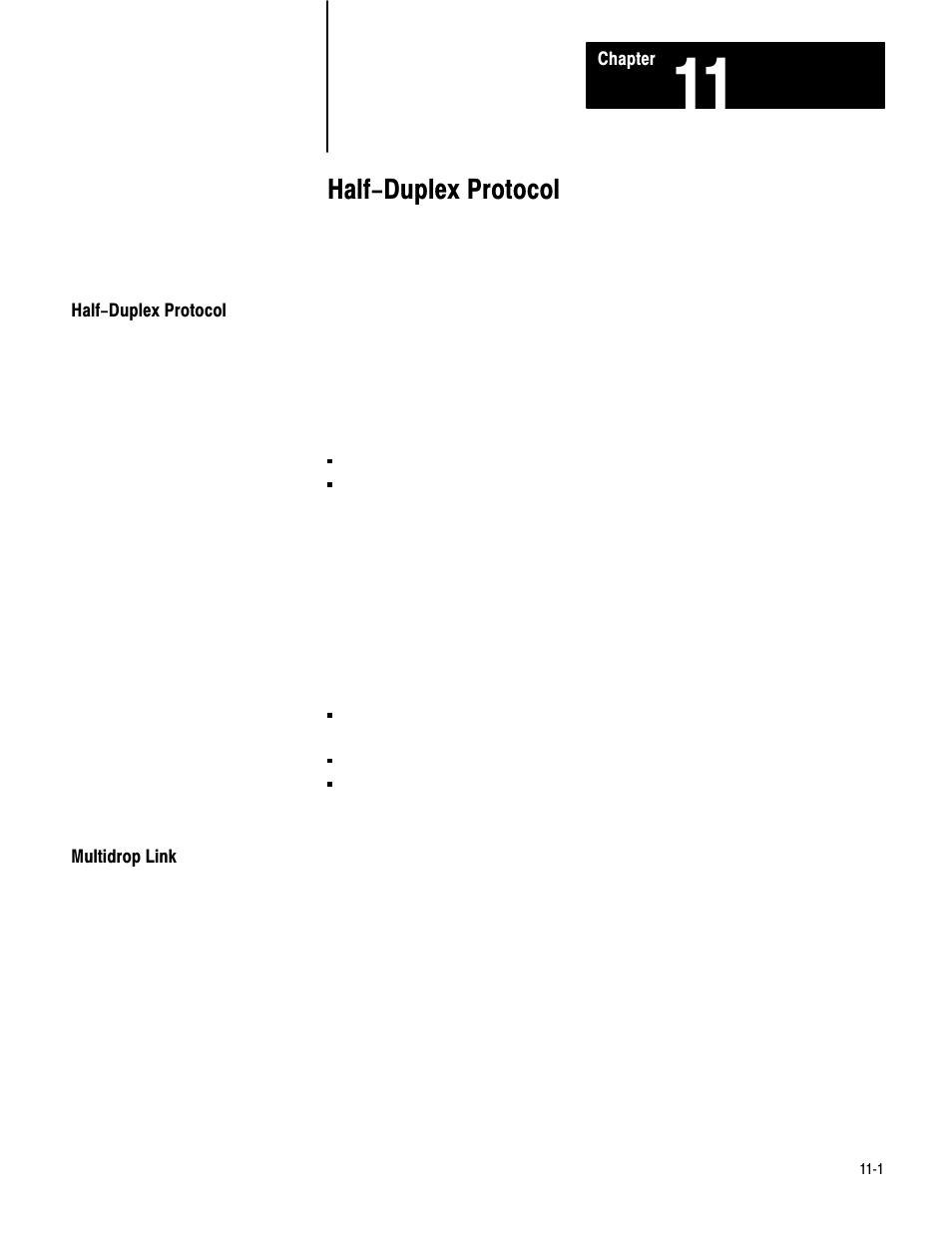 11 - half duplex protocol, Half-duplex protocol, Multidrop link | 11ć1 | Rockwell Automation 1775-KA PLC-3 Communication Adapter Module User Manual User Manual | Page 128 / 239