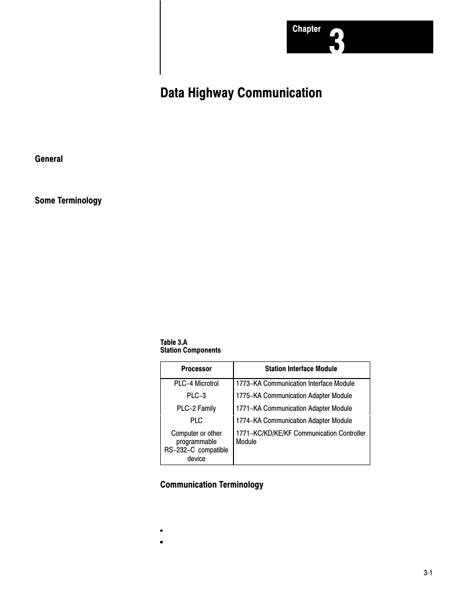 3 - data highway communication, General, Some terminology | Data highway communication | Rockwell Automation 1775-KA PLC-3 Communication Adapter Module User Manual User Manual | Page 46 / 239