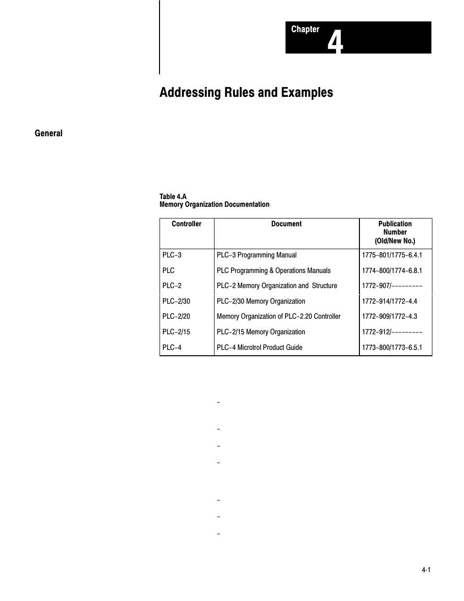 4 - addressing rules and examples, General, Addressing rules and examples | Rockwell Automation 1775-KA PLC-3 Communication Adapter Module User Manual User Manual | Page 57 / 239