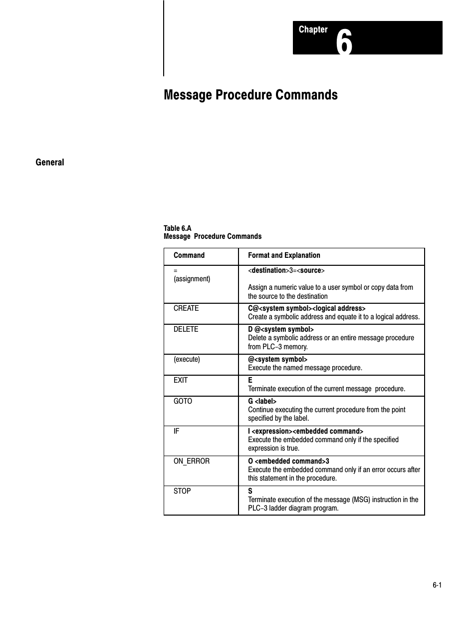 6 - message procedure commands, General, Message procedure commands | Rockwell Automation 1775-KA PLC-3 Communication Adapter Module User Manual User Manual | Page 79 / 239