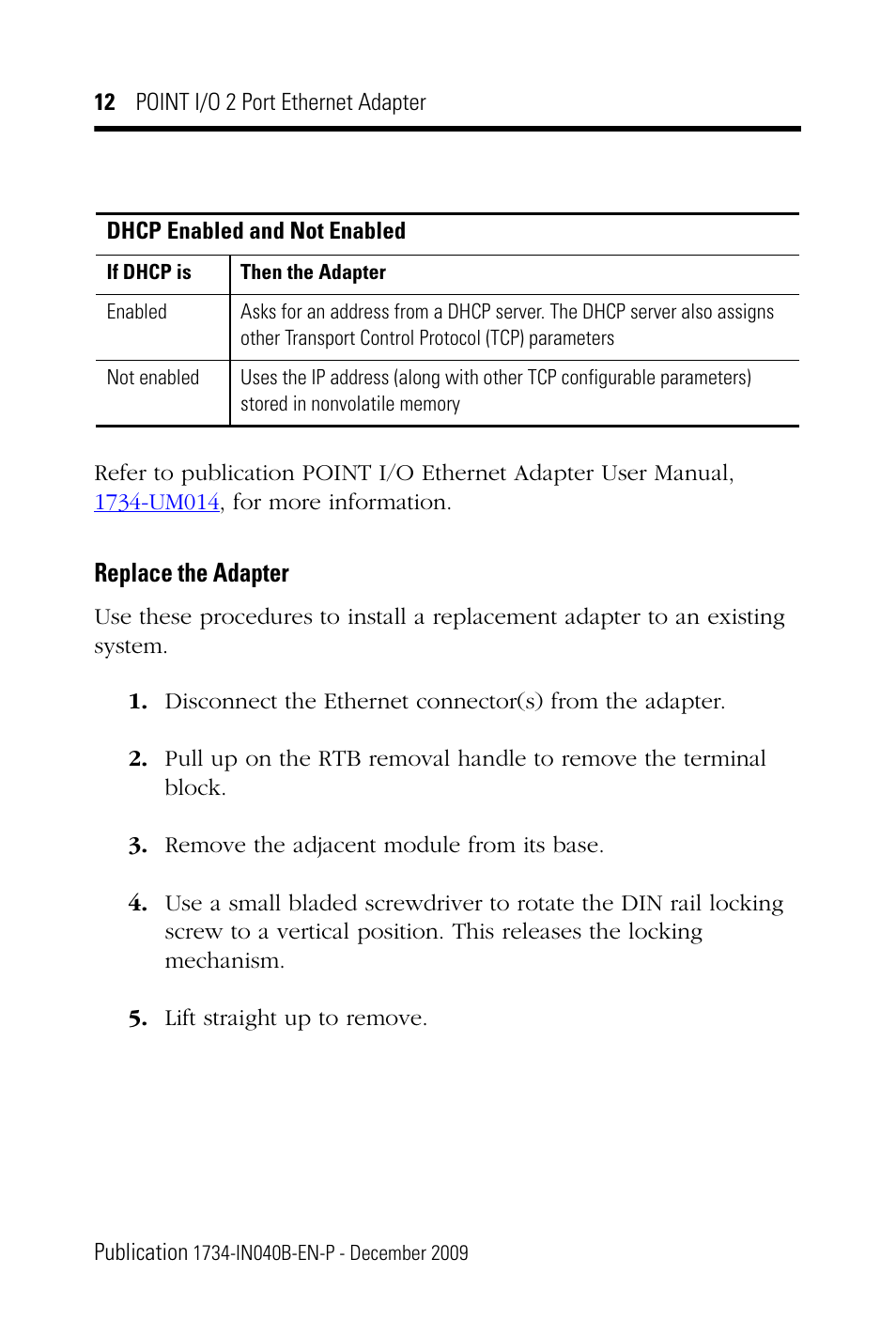 Replace the adapter | Rockwell Automation 1734-AENTR POINT I/O 2 Port EtherNet/IP Adapter User Manual | Page 12 / 28