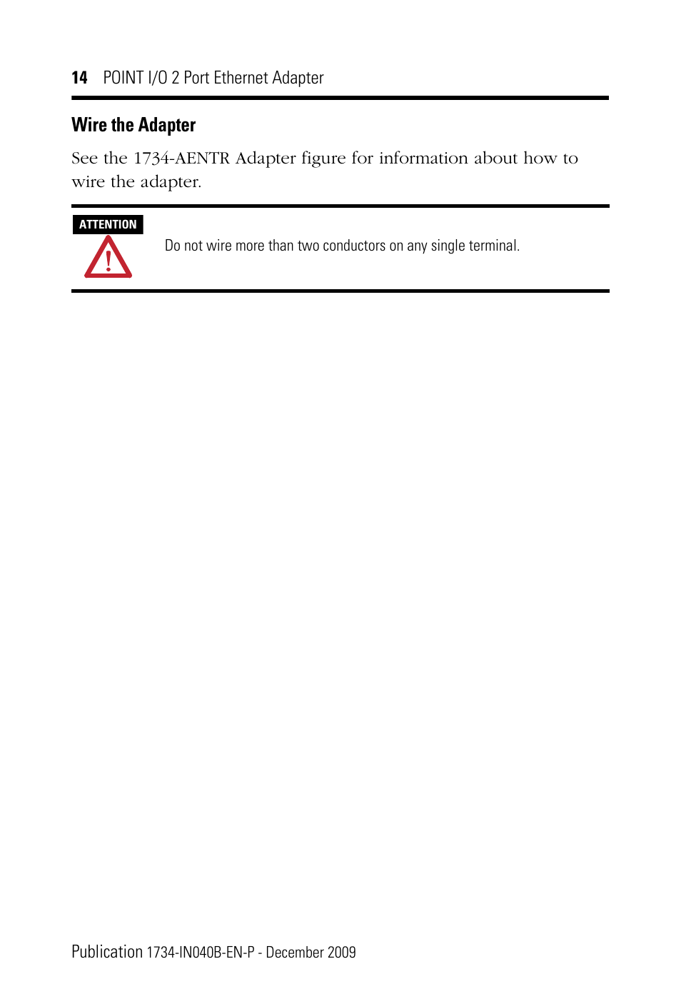 Wire the adapter | Rockwell Automation 1734-AENTR POINT I/O 2 Port EtherNet/IP Adapter User Manual | Page 14 / 28