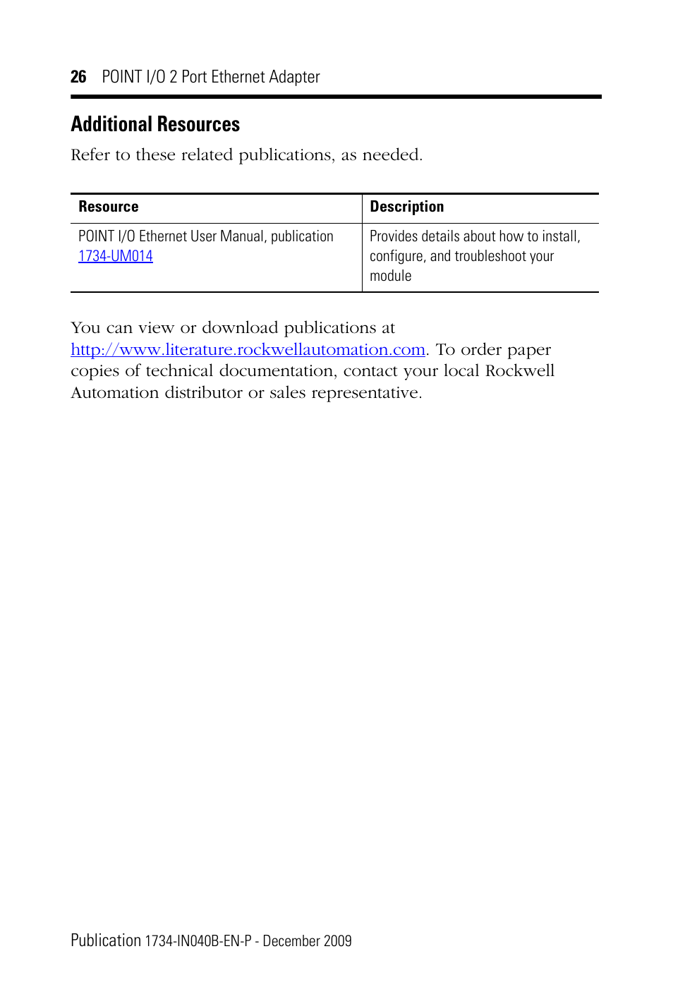 Additional resources | Rockwell Automation 1734-AENTR POINT I/O 2 Port EtherNet/IP Adapter User Manual | Page 26 / 28