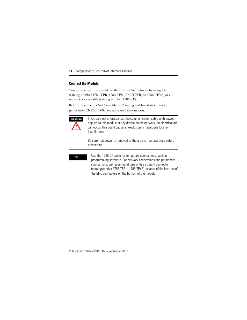 Connect the module | Rockwell Automation 1768-CNBR CompactLogix ControlNet Communication Module Installation Instructions User Manual | Page 14 / 36