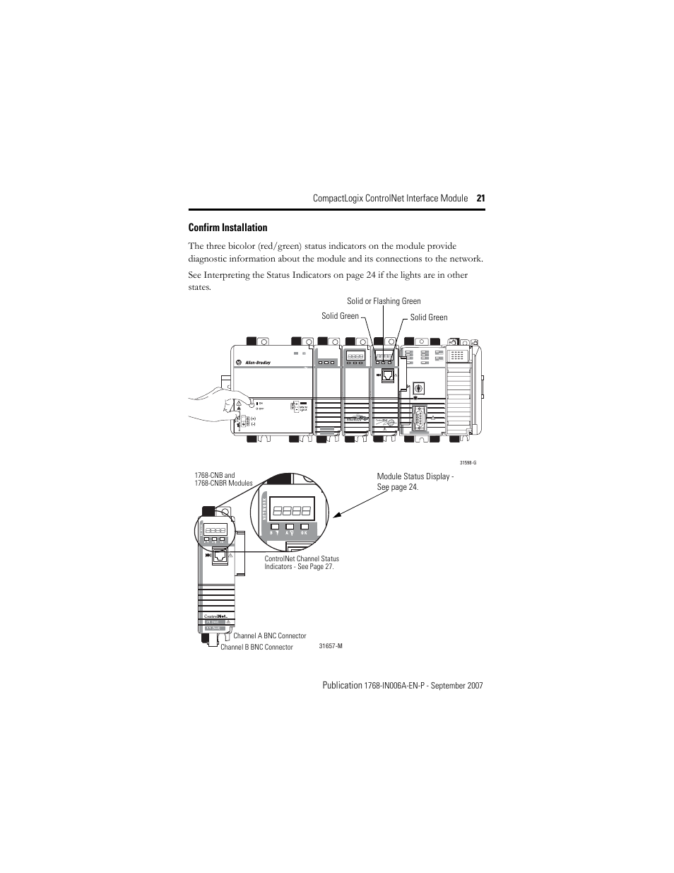 Confirm installation | Rockwell Automation 1768-CNBR CompactLogix ControlNet Communication Module Installation Instructions User Manual | Page 21 / 36
