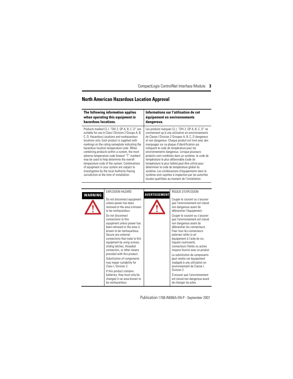 North american hazardous location approval | Rockwell Automation 1768-CNBR CompactLogix ControlNet Communication Module Installation Instructions User Manual | Page 3 / 36