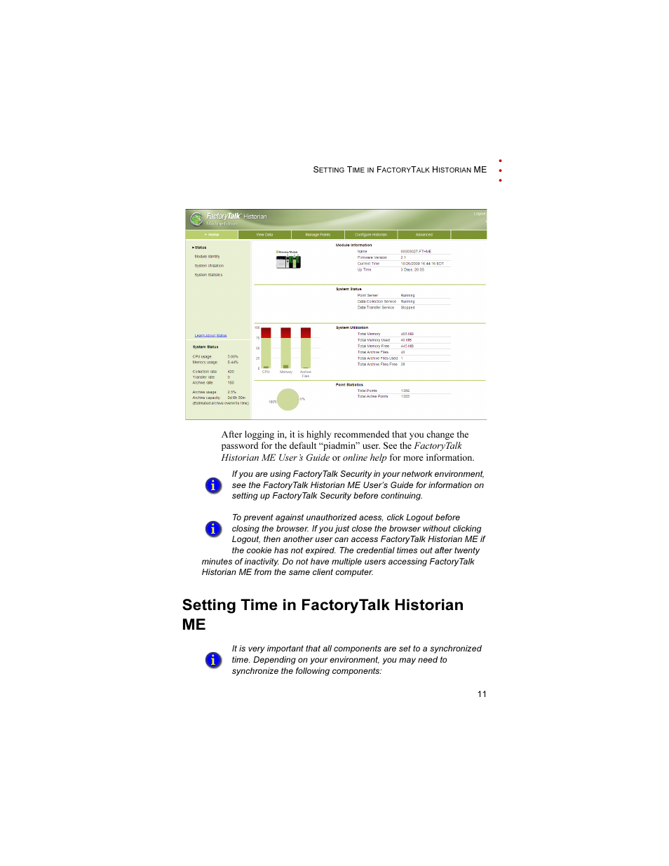 Setting time in factorytalk historian me | Rockwell Automation 1756-HIST2G FactoryTalk Historian ME 2.1 Quick Start Guide User Manual | Page 15 / 36