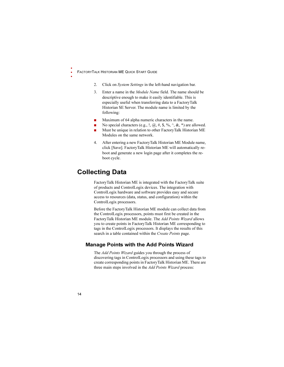 Collecting data, Manage points with the add points wizard | Rockwell Automation 1756-HIST2G FactoryTalk Historian ME 2.1 Quick Start Guide User Manual | Page 18 / 36