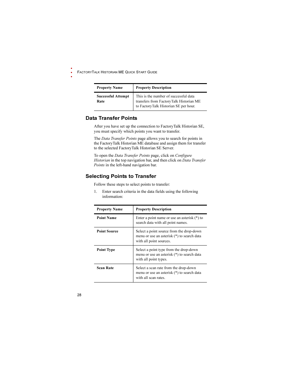 Data transfer points, Selecting points to transfer | Rockwell Automation 1756-HIST2G FactoryTalk Historian ME 2.1 Quick Start Guide User Manual | Page 32 / 36