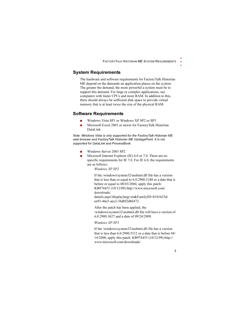 System requirements, Software requirements, System requirements software requirements | Rockwell Automation 1756-HIST2G FactoryTalk Historian ME 2.1 Quick Start Guide User Manual | Page 7 / 36