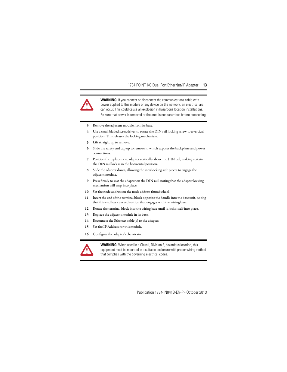 Rockwell Automation 1734-AENTR, Series B 1734 POINT I/O Dual Port EtherNet/IP Adapter Installation Instructions User Manual | Page 13 / 24