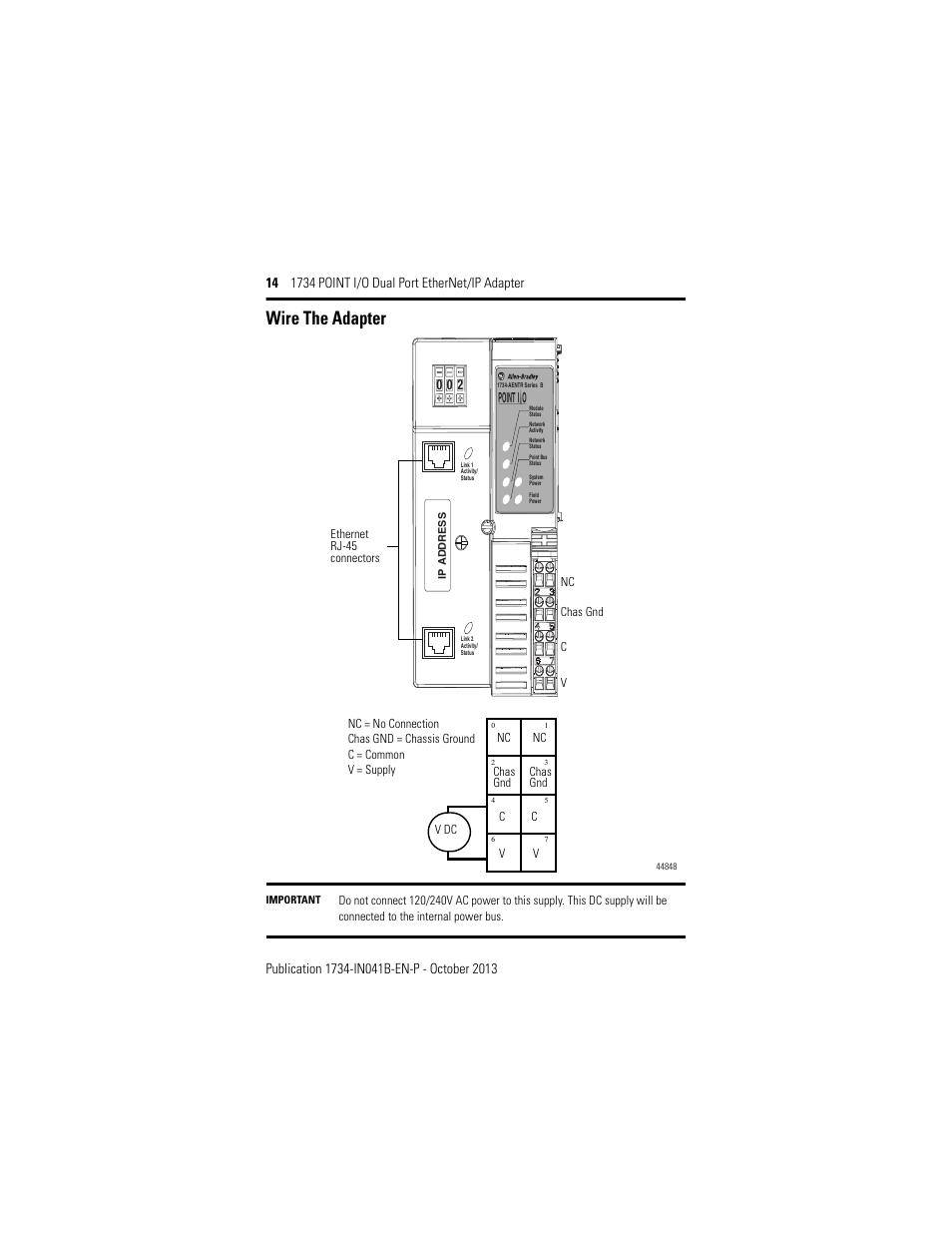 Wire the adapter | Rockwell Automation 1734-AENTR, Series B 1734 POINT I/O Dual Port EtherNet/IP Adapter Installation Instructions User Manual | Page 14 / 24