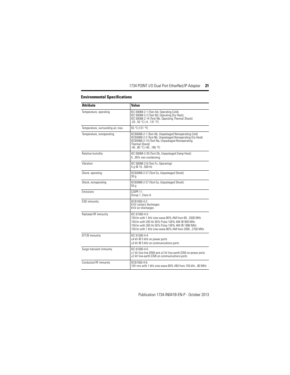 Rockwell Automation 1734-AENTR, Series B 1734 POINT I/O Dual Port EtherNet/IP Adapter Installation Instructions User Manual | Page 21 / 24