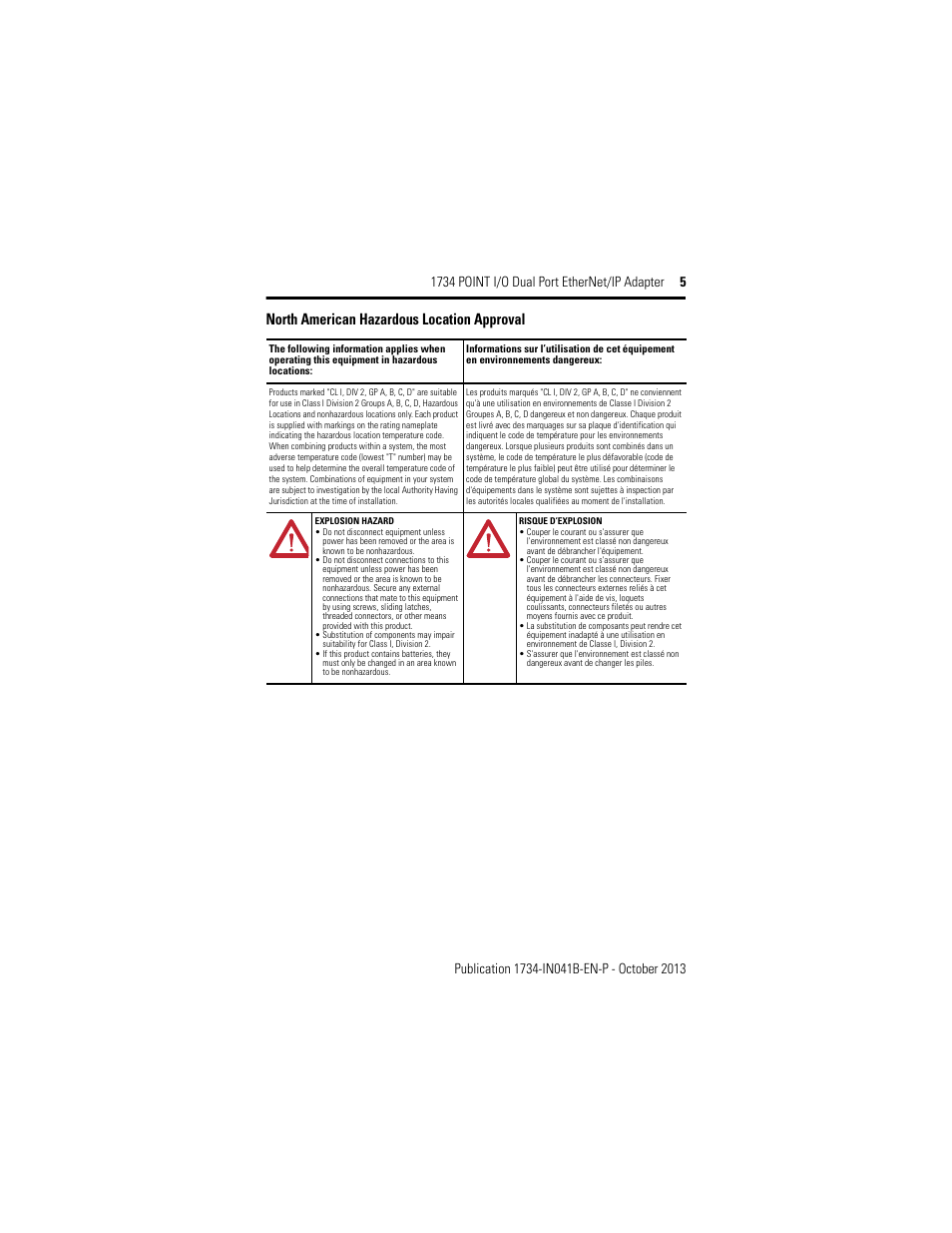 North american hazardous location approval | Rockwell Automation 1734-AENTR, Series B 1734 POINT I/O Dual Port EtherNet/IP Adapter Installation Instructions User Manual | Page 5 / 24