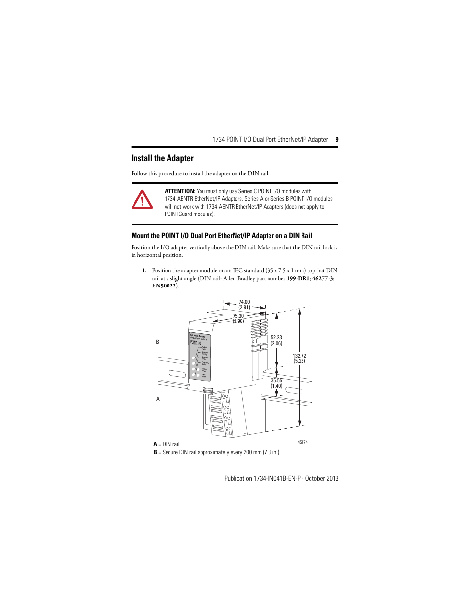 Install the adapter | Rockwell Automation 1734-AENTR, Series B 1734 POINT I/O Dual Port EtherNet/IP Adapter Installation Instructions User Manual | Page 9 / 24