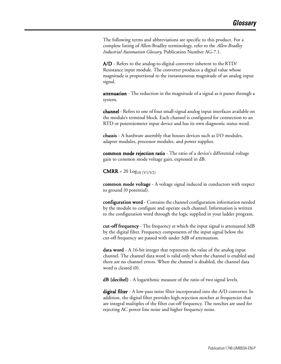 Glossary | Rockwell Automation 1746-NR8 SLC 500 RTD/Resistance Input Module User Manual User Manual | Page 109 / 118