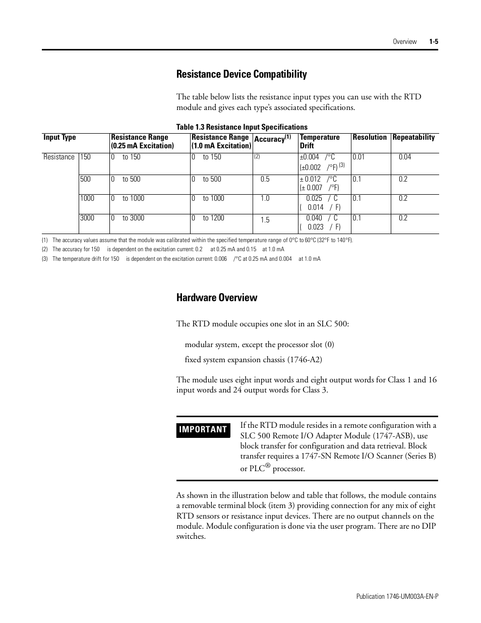 Resistance device compatibility, Hardware overview | Rockwell Automation 1746-NR8 SLC 500 RTD/Resistance Input Module User Manual User Manual | Page 15 / 118