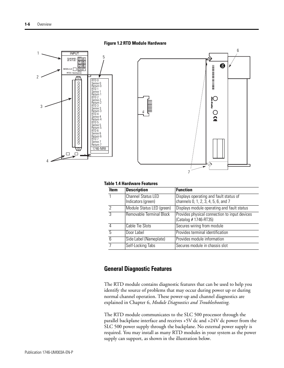 General diagnostic features, General diagnostic features -6 | Rockwell Automation 1746-NR8 SLC 500 RTD/Resistance Input Module User Manual User Manual | Page 16 / 118