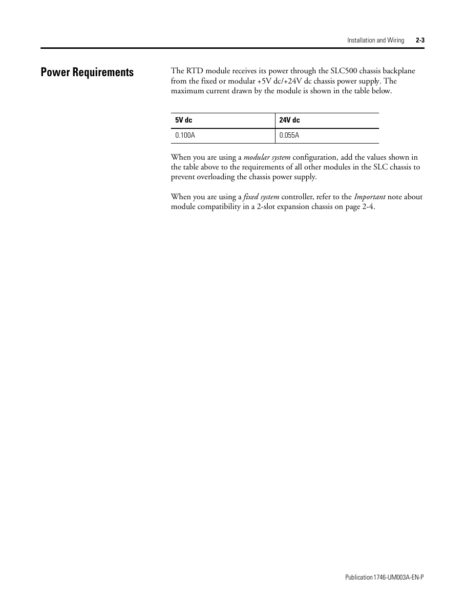 Power requirements, Power requirements -3 | Rockwell Automation 1746-NR8 SLC 500 RTD/Resistance Input Module User Manual User Manual | Page 23 / 118