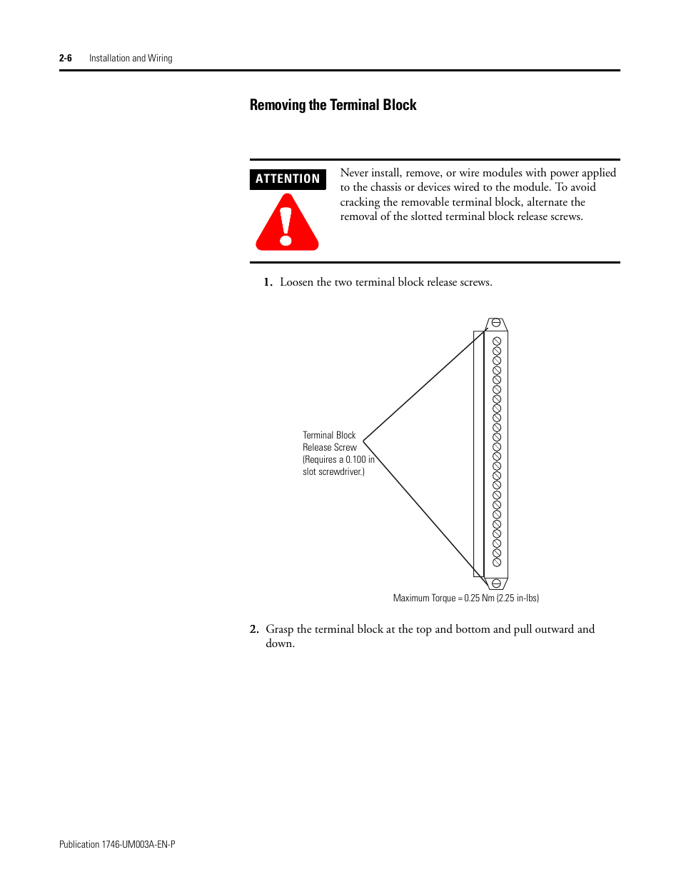 Removing the terminal block, Removing the terminal block -6 | Rockwell Automation 1746-NR8 SLC 500 RTD/Resistance Input Module User Manual User Manual | Page 26 / 118