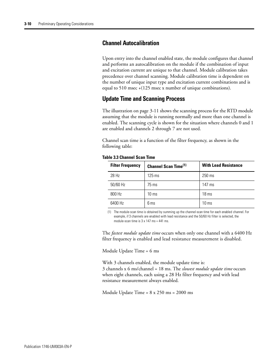 Channel autocalibration, Update time and scanning process | Rockwell Automation 1746-NR8 SLC 500 RTD/Resistance Input Module User Manual User Manual | Page 46 / 118