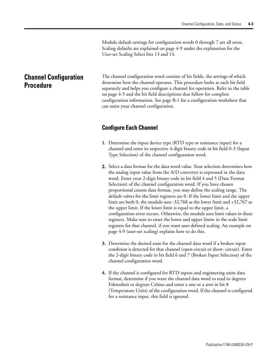 Channel configuration procedure, Configure each channel, Channel configuration procedure -3 | Configure each channel -3 | Rockwell Automation 1746-NR8 SLC 500 RTD/Resistance Input Module User Manual User Manual | Page 51 / 118