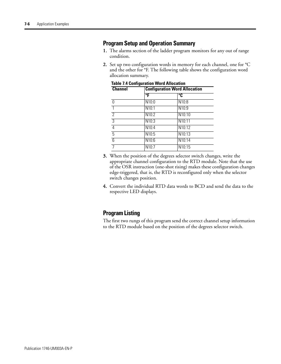 Program setup and operation summary, Program listing | Rockwell Automation 1746-NR8 SLC 500 RTD/Resistance Input Module User Manual User Manual | Page 98 / 118