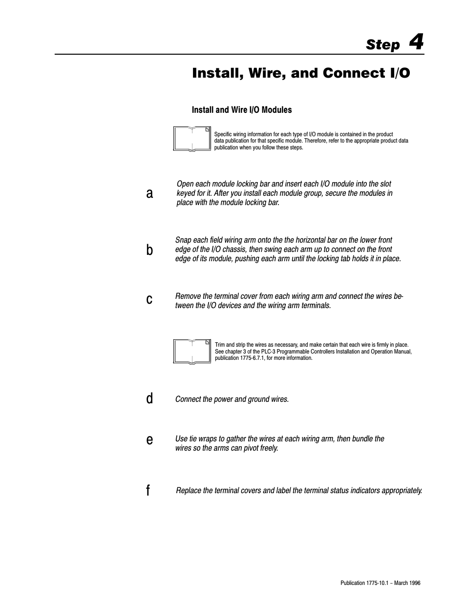 4 - install, wire, and connect i/o, Bc d e, Step | Install, wire, and connect i/o | Rockwell Automation 1775-SRx PLC-3 FAMILY PROG CONTRL User Manual | Page 14 / 20