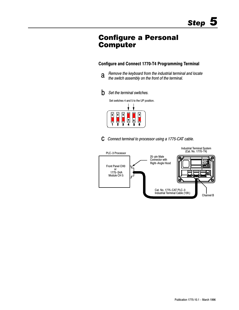 5 - configure and connect a programming terminal, Step, Configure a personal computer | Rockwell Automation 1775-SRx PLC-3 FAMILY PROG CONTRL User Manual | Page 16 / 20