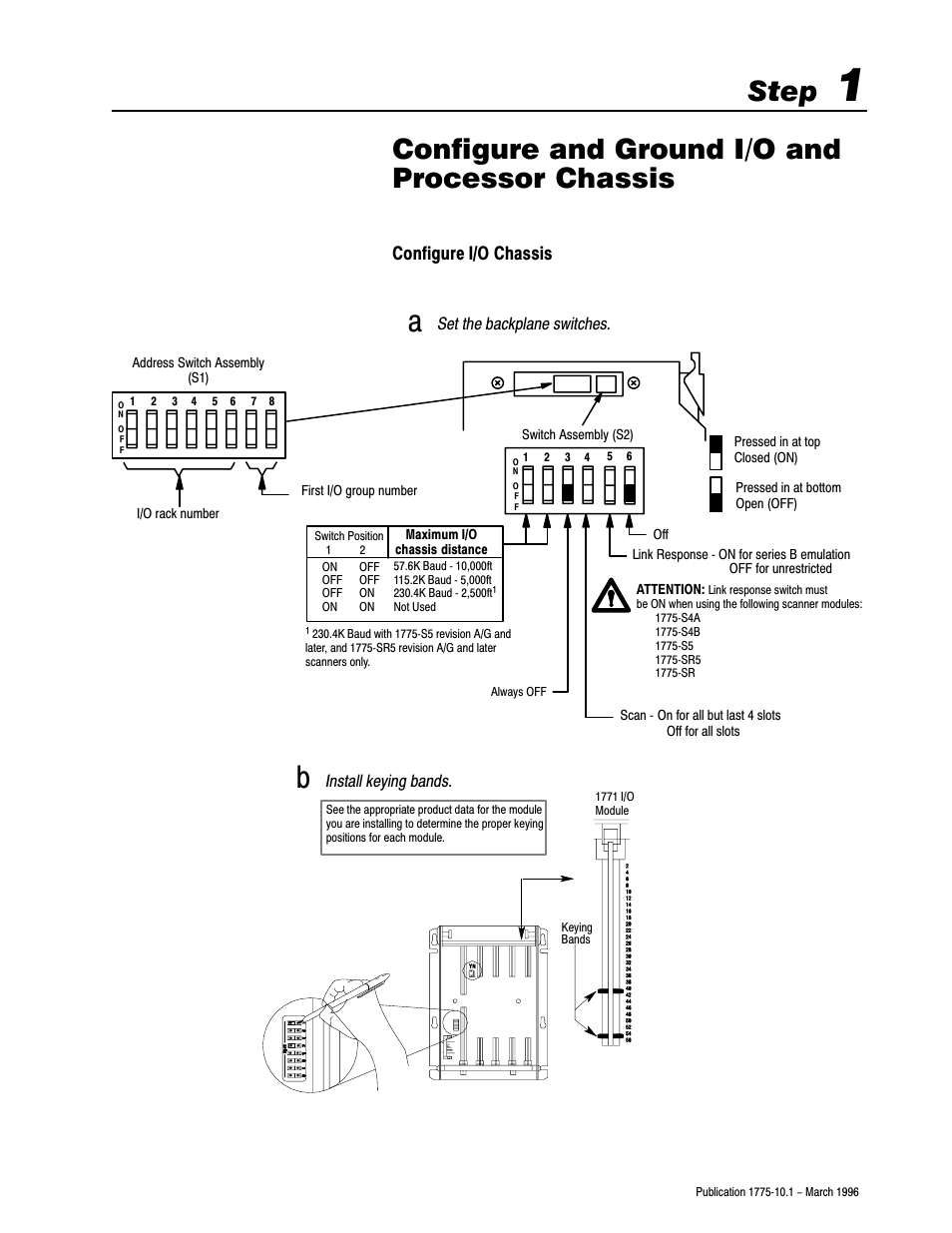 1 - configure and ground i/o and processor chassis, Step, Configure and ground i/o and processor chassis | Configure i/o chassis | Rockwell Automation 1775-SRx PLC-3 FAMILY PROG CONTRL User Manual | Page 7 / 20