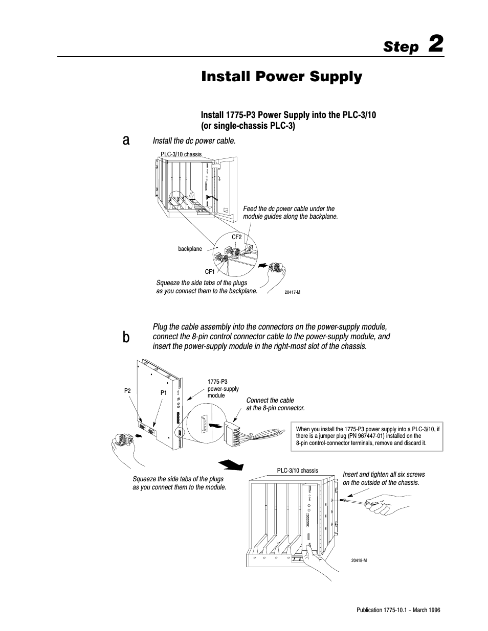 2 - install power supply, Step, Install power supply | Rockwell Automation 1775-SRx PLC-3 FAMILY PROG CONTRL User Manual | Page 9 / 20