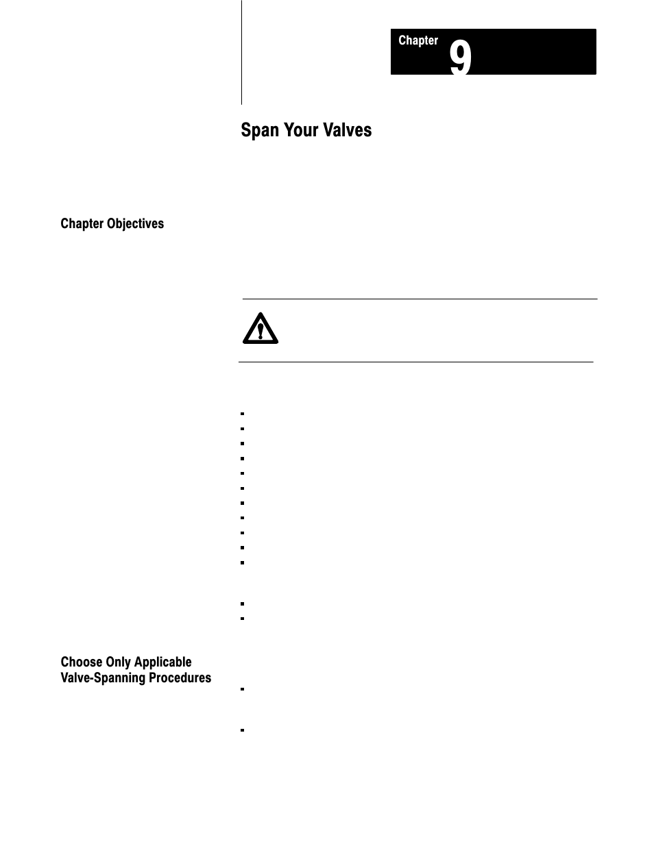 Chapter 9 - span your valves, Chapter objectives, Span your valves | Rockwell Automation 1771-QDC, D17716.5.93(Passport) PLASTIC MOLDING MODULE User Manual | Page 167 / 306