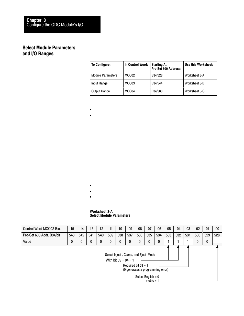 Select module parameters and i/o ranges | Rockwell Automation 1771-QDC, D17716.5.93(Passport) PLASTIC MOLDING MODULE User Manual | Page 46 / 306