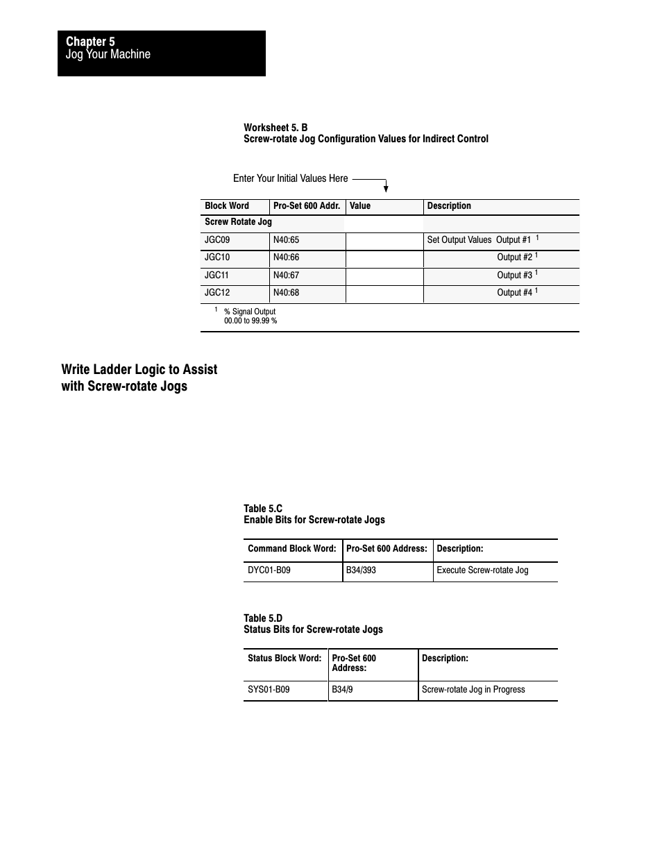 Jog your machine chapter 5 | Rockwell Automation 1771-QDC, D17716.5.93(Passport) PLASTIC MOLDING MODULE User Manual | Page 75 / 306