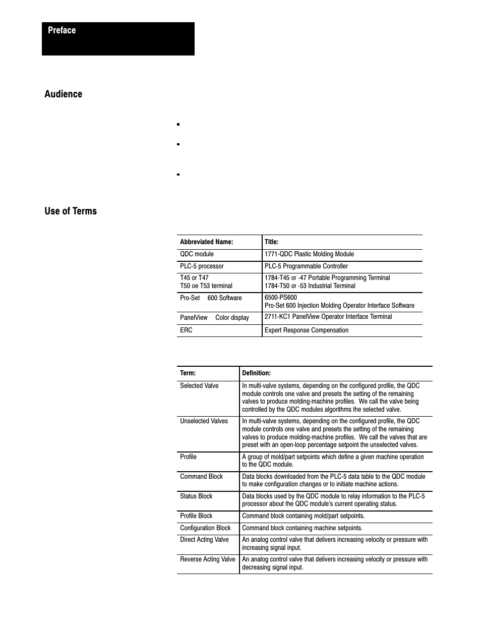 Audience, Use of terms, Audience use of terms | Rockwell Automation 1771-QDC, D17716.5.93(Passport) PLASTIC MOLDING MODULE User Manual | Page 9 / 306