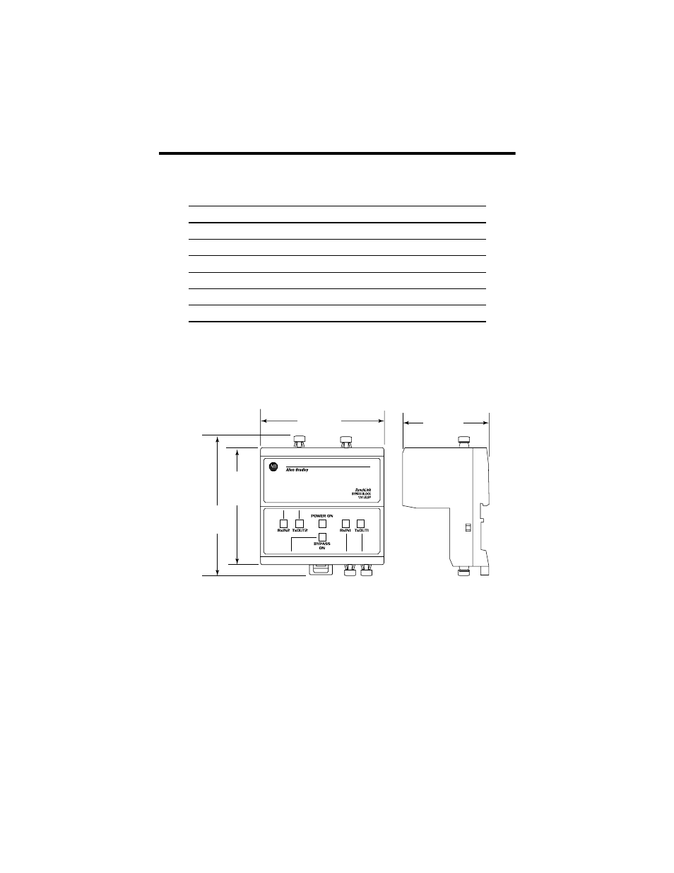 Mounting dimensions, Status indicators | Rockwell Automation 1751-SLBP SynchLink Bypass Switch Block Installation Instructions User Manual | Page 10 / 16