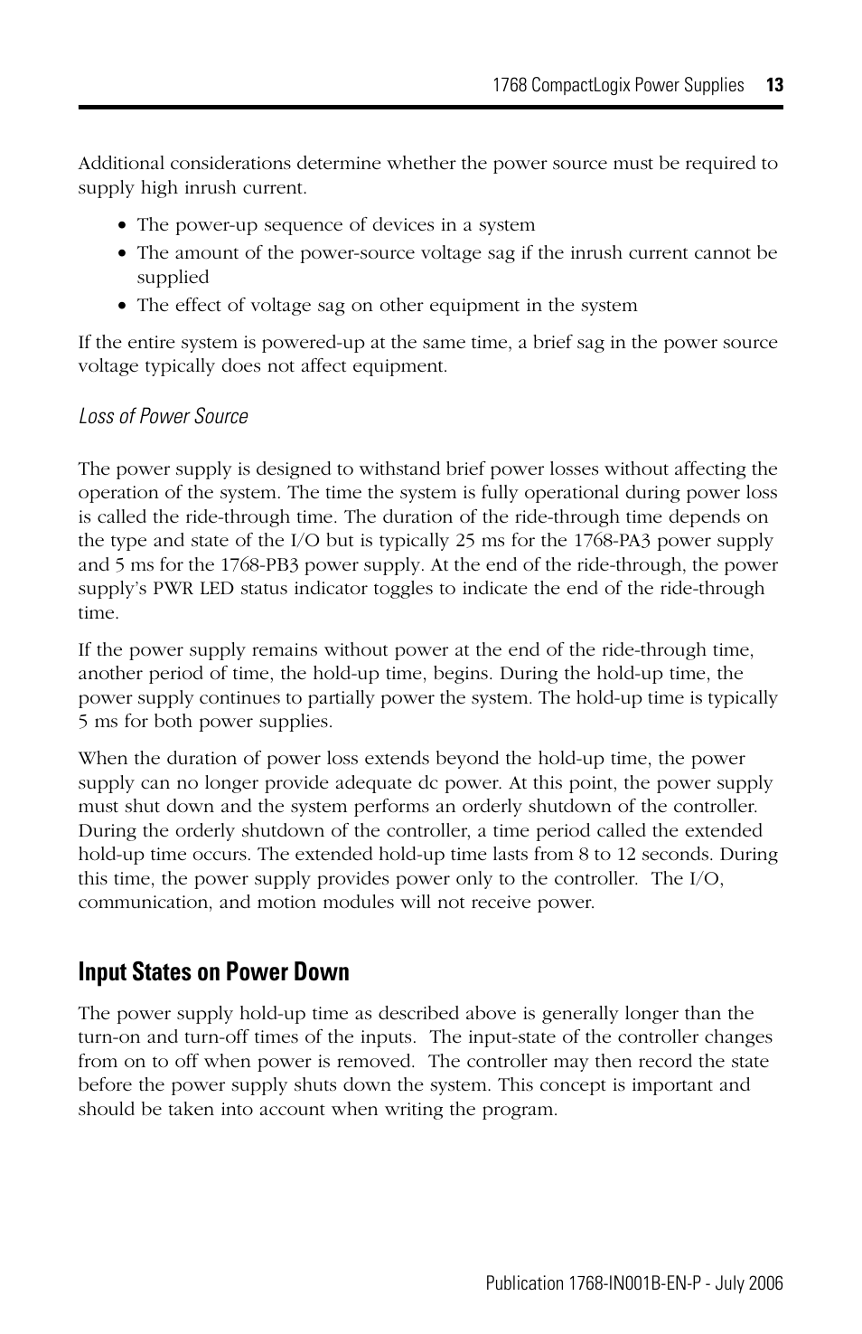 Input states on power down | Rockwell Automation 1768-PA3_PB3 CompactLogix Power Supplies Installation Instructions User Manual | Page 13 / 32