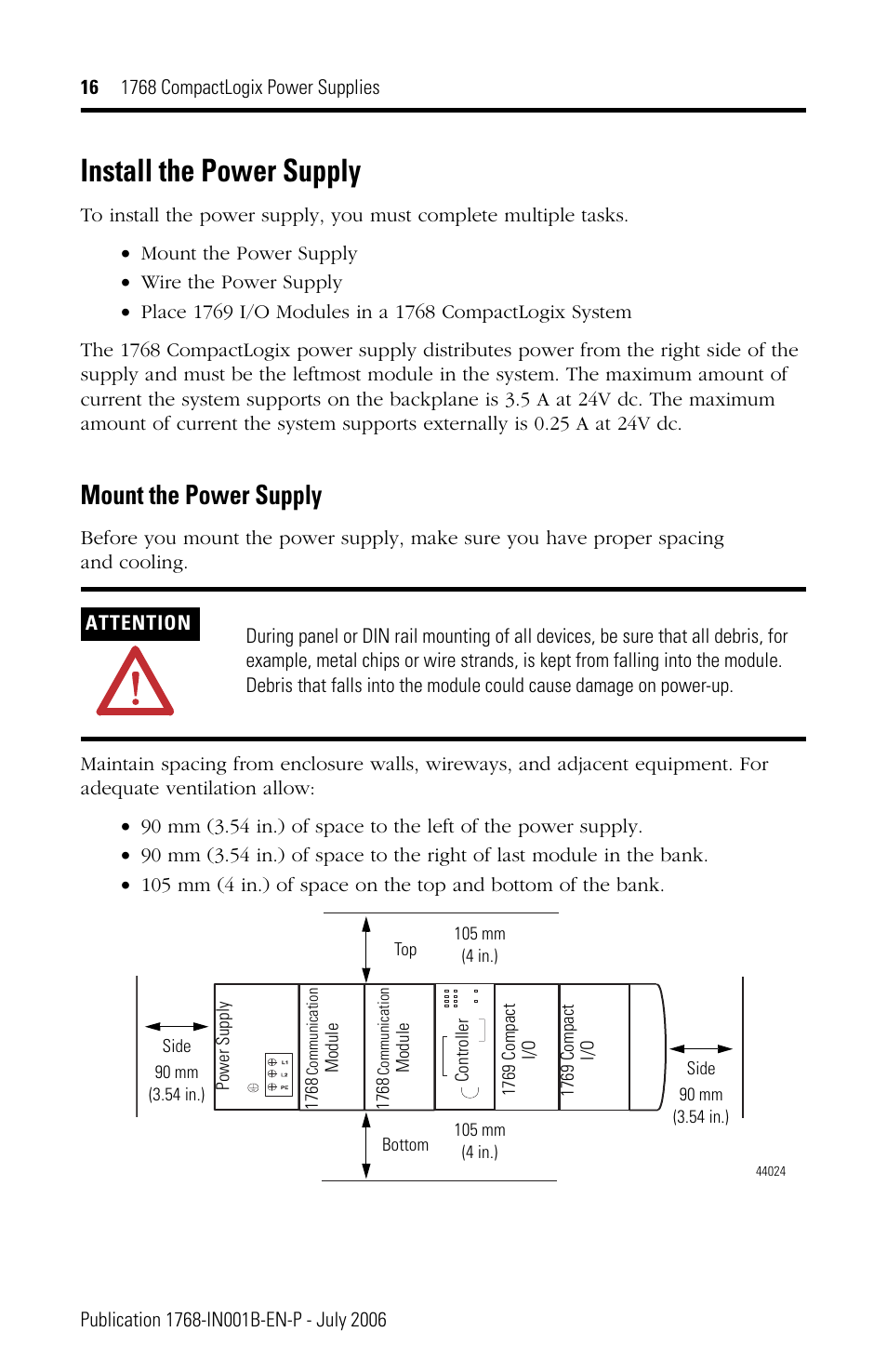 Install the power supply, Mount the power supply | Rockwell Automation 1768-PA3_PB3 CompactLogix Power Supplies Installation Instructions User Manual | Page 16 / 32