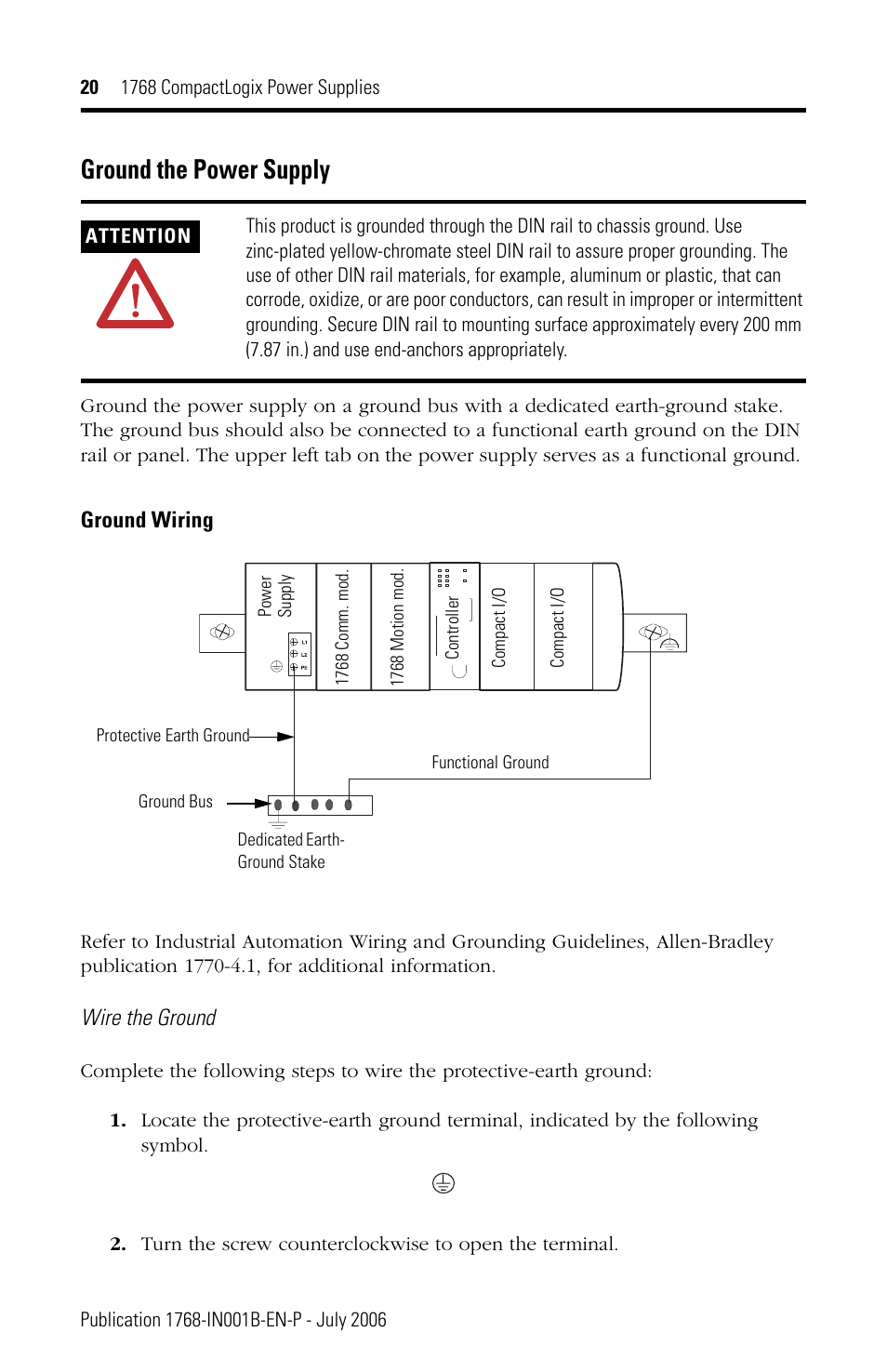 Ground the power supply | Rockwell Automation 1768-PA3_PB3 CompactLogix Power Supplies Installation Instructions User Manual | Page 20 / 32