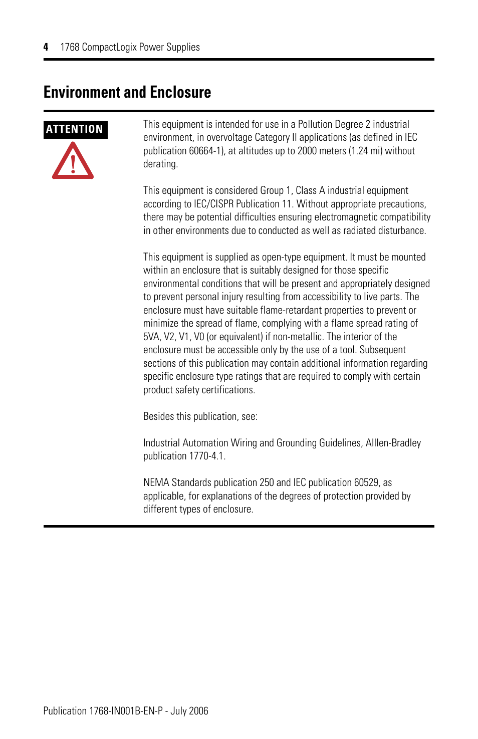 Environment and enclosure | Rockwell Automation 1768-PA3_PB3 CompactLogix Power Supplies Installation Instructions User Manual | Page 4 / 32