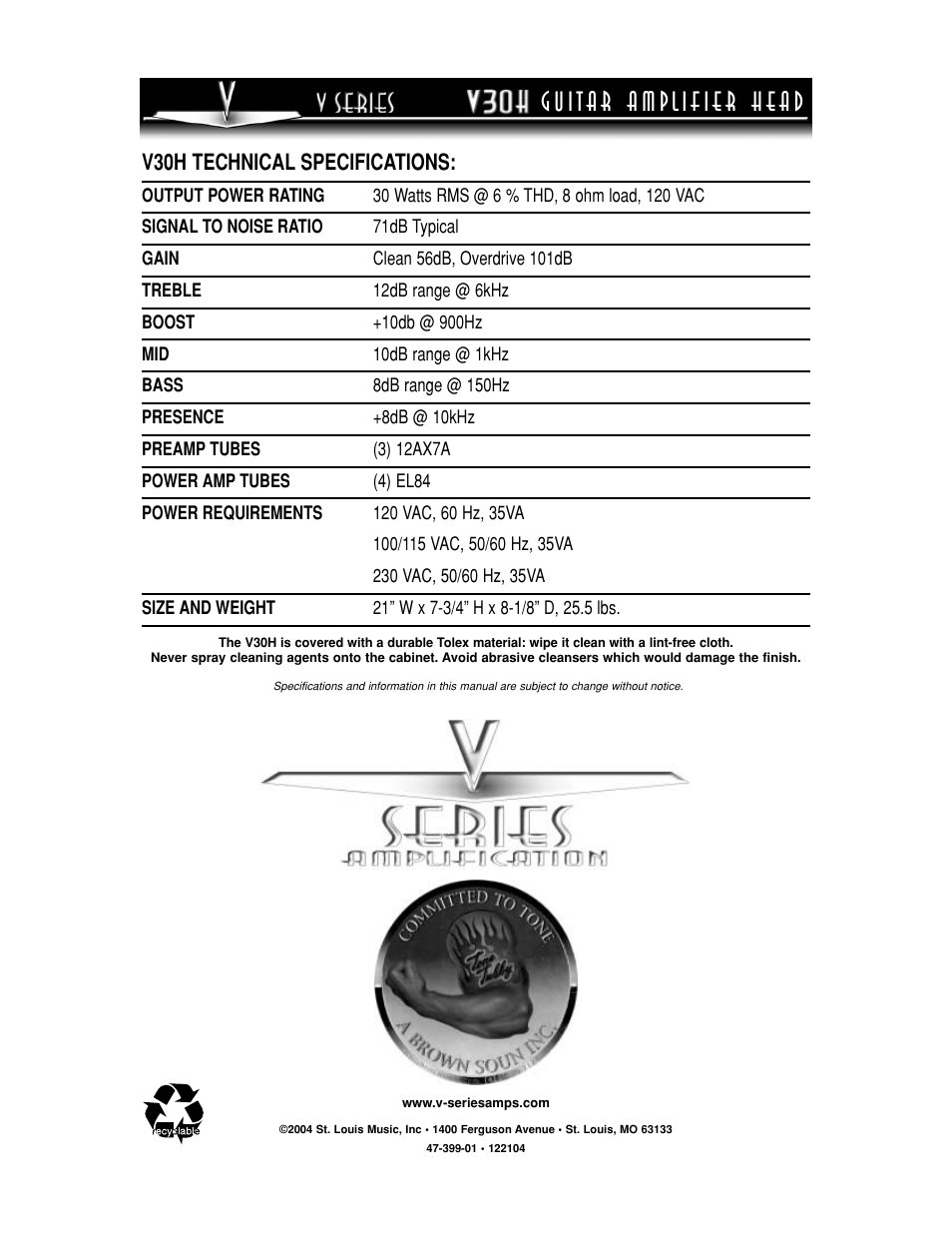 V30h technical specifications | SLM Electronics V30H User Manual | Page 12 / 12