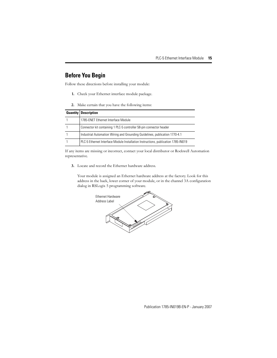 Before you begin | Rockwell Automation 1785-ENET PLC-5 Ethernet Interface Module Installation Instructions User Manual | Page 15 / 48