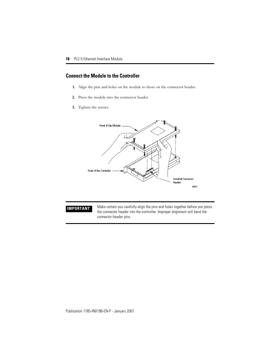 Connect the module to the controller | Rockwell Automation 1785-ENET PLC-5 Ethernet Interface Module Installation Instructions User Manual | Page 18 / 48