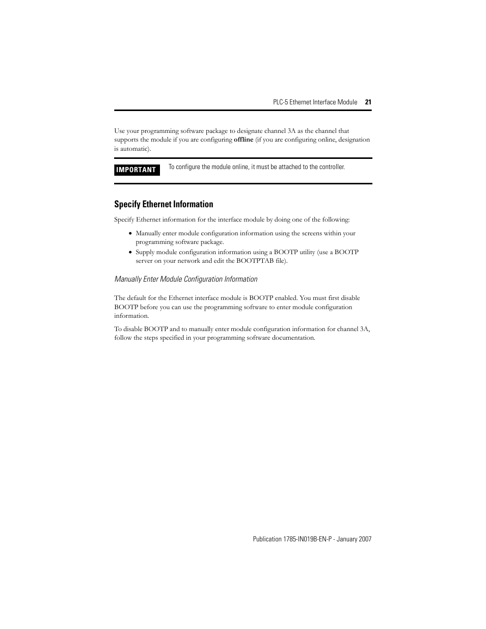 Specify ethernet information | Rockwell Automation 1785-ENET PLC-5 Ethernet Interface Module Installation Instructions User Manual | Page 21 / 48