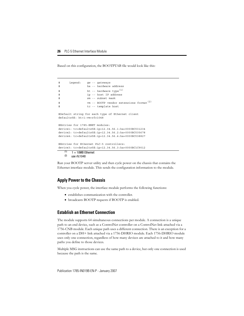 Establish an ethernet connection, Apply power to the chassis | Rockwell Automation 1785-ENET PLC-5 Ethernet Interface Module Installation Instructions User Manual | Page 26 / 48